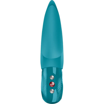 Stimulateur clitoridien Fun Factory Volta turquoise – vue face commandes USB-C silicone