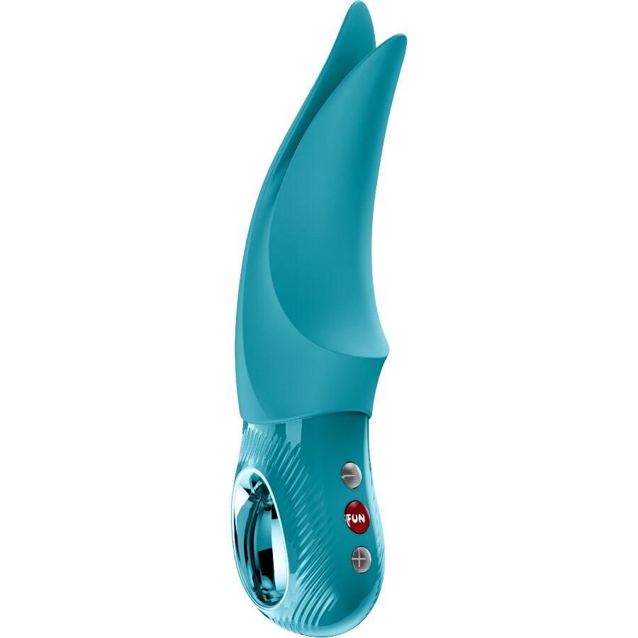 Stimulateur clitoridien Fun Factory Volta turquoise – vue de profil tête bifide silicone