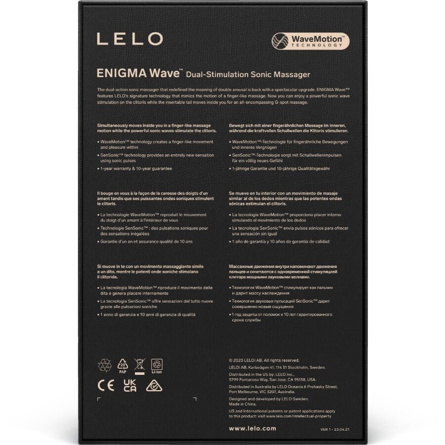 Lelo Enigma Wave violet en silicone, ondes soniques, vibrations et mouvement de vague