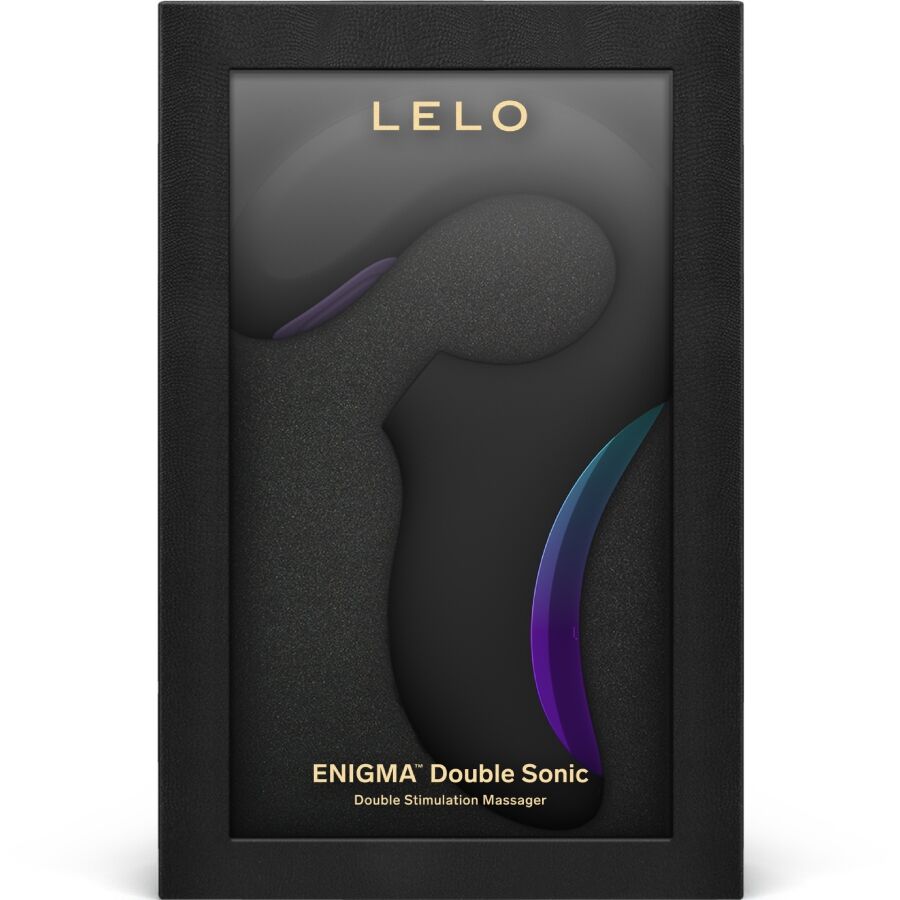 Packaging Lelo Enigma Double Sonic noir – boîte fenêtre vibromasseur double stimulation luxe
