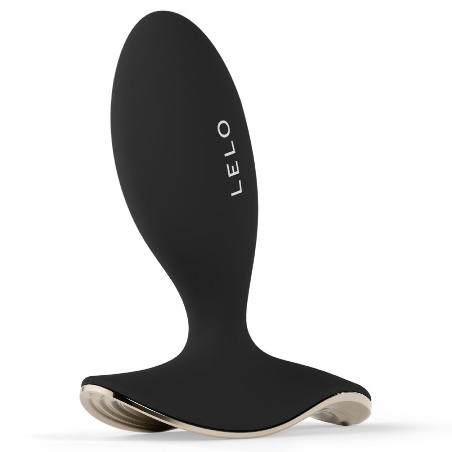 Vue du masseur de prostate LELO Loki noir avec base incurvée métallique