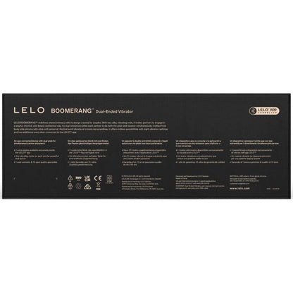packaging vibromasseur couple LELO Boomerang silicone body-safe informations produit sécurité sextoy