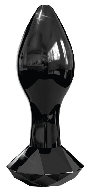Plug anal en verre noir Icicles – vue de face corps lisse effilé base cristal taillé facettes borosilicate body-safe