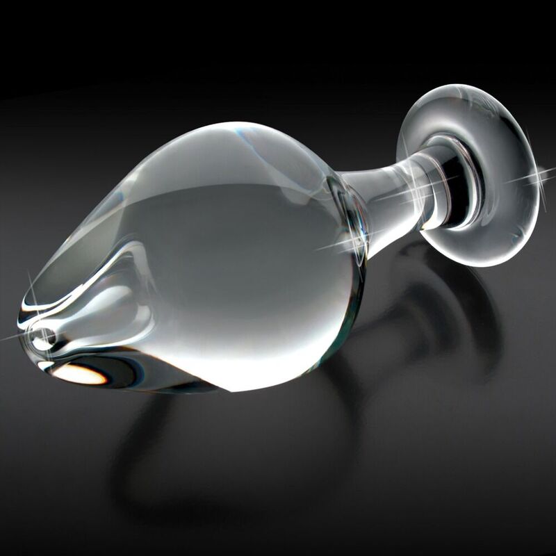 Plug anal en verre Icicles – détail vue de côté bulbe large col étroit et base sécurisée borosilicate lisse