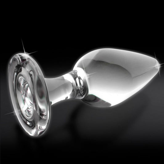 Plug anal en verre transparent Icicles – vue de profil base ronde cristal lisse borosilicate body-safe