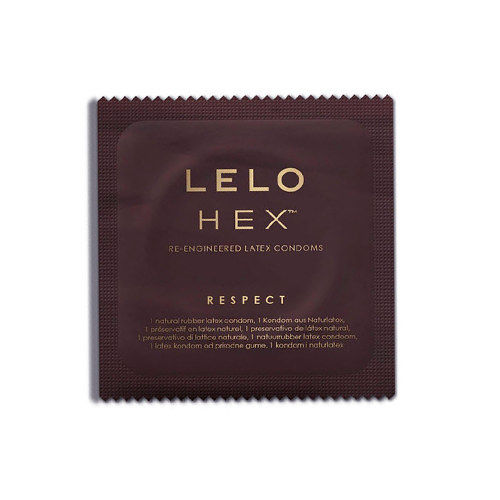 Sachet carré marron LELO HEX avec inscription dorée et bordures crantées