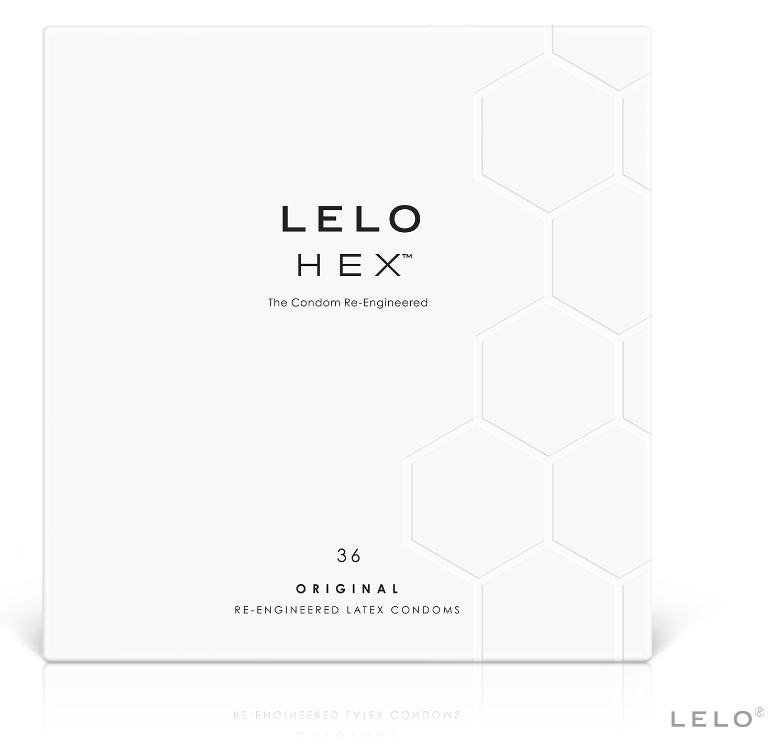Boîte carrée blanche LELO HEX avec logo noir centré