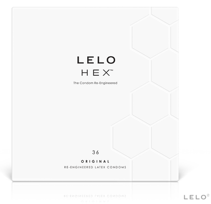 Boîte carrée blanche LELO HEX avec logo noir centré