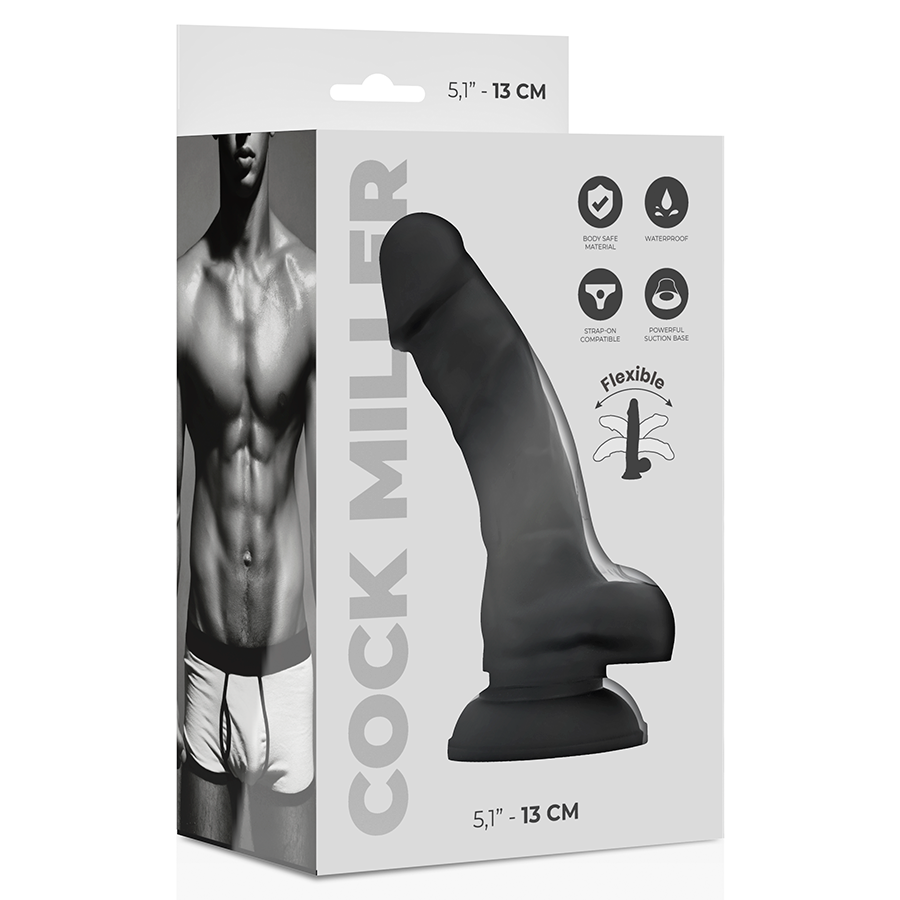 Packaging alternatif du gode quick noir 13 cm en silicone, vue de la boîte avec visuel du produit