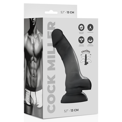 Packaging alternatif du gode quick noir 13 cm en silicone, vue de la boîte avec visuel du produit