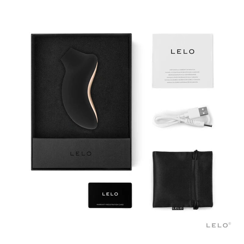 Lelo sona 2 cruise noir présenté dans sa boite et entouré de ses accessoires
