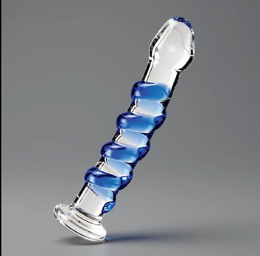Gode en verre transparent spirale bleue Icicles – nervures hélicoïdales en verre soufflé body-safe