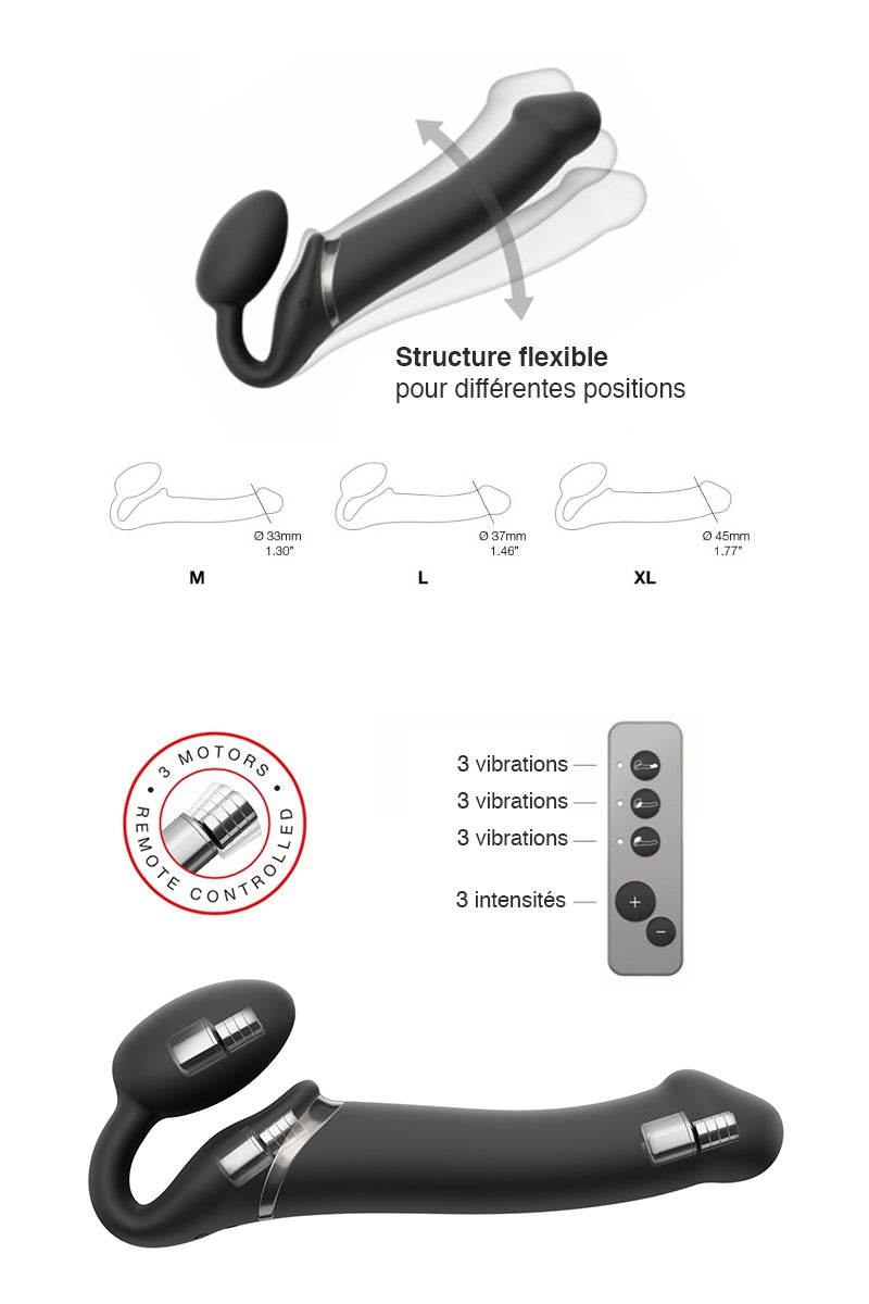 Gode Strap On Me vibrant sans harnais, silicone et ABS