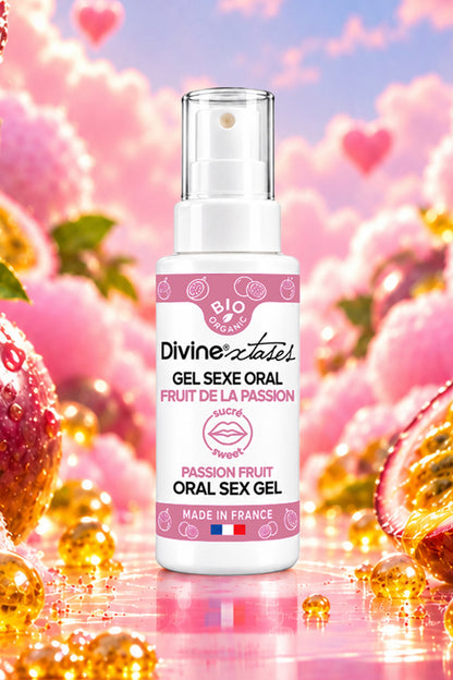 Gel sexe oral Divinextases arôme fruit de la passion, lubrifiant goût fruité embrassable