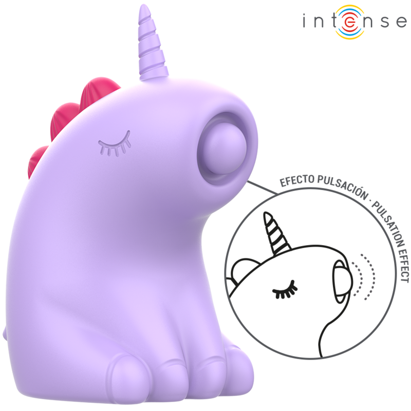 Stimulateur clitoridien silencieux violet en silicone doux, forme licorne compacte, tête avec ouverture circulaire de stimulation et design ergonomique