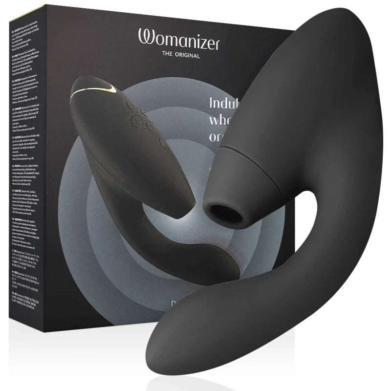 Womanizer Duo 2 noir avec packaging vibromasseur rabbit stimulation clitoridienne air pulsé et point G