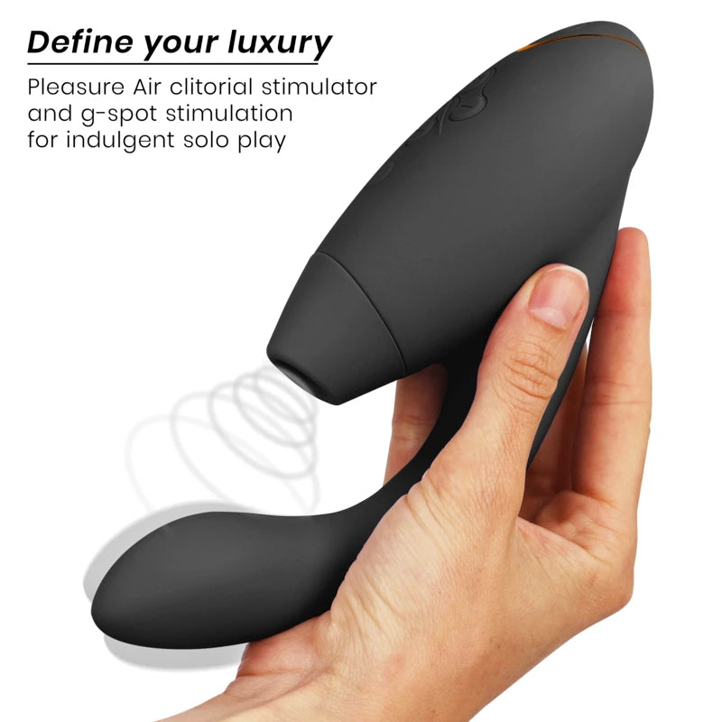 Womanizer Duo 2 noir tenu en main vibromasseur rabbit stimulation clitoridienne air pulsé et point G