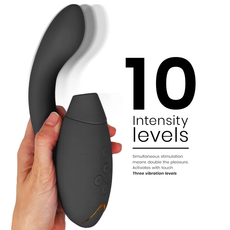 Womanizer Duo 2 noir vue profil 10 niveaux intensité stimulation clitoridienne air pulsé et point G