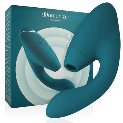 Womanizer Duo 2 vert avec packaging vibromasseur rabbit stimulation clitoridienne air pulsé et point G